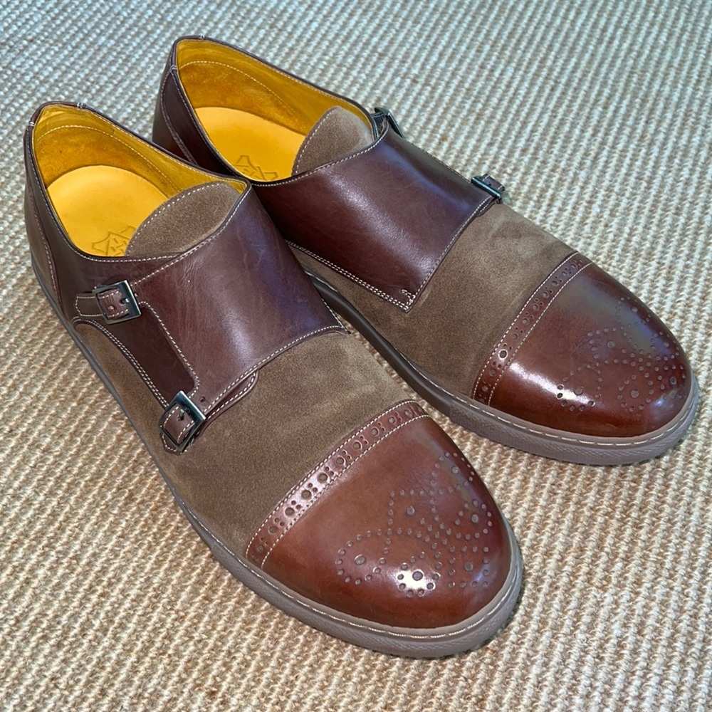 Undandy Double Monk Strap Leather & Suede Shoe Sz 11.5
